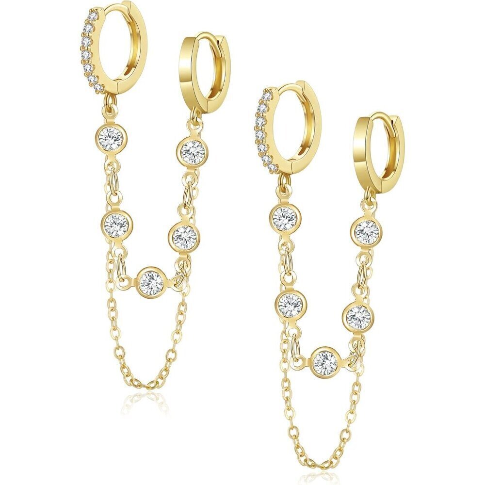 Gold Hoop Dangle Earrings Small Tassel Chain Huggie Jewelry for Women